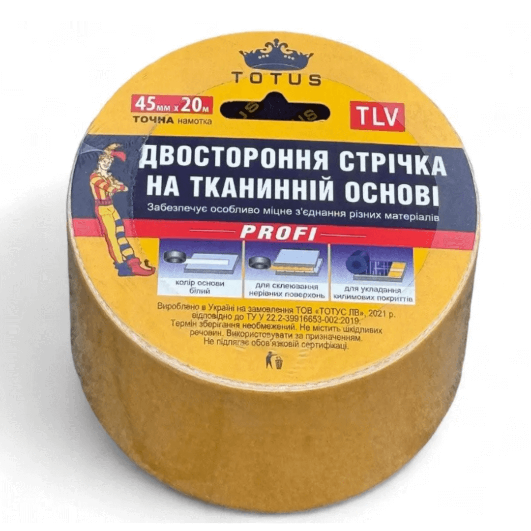 Стрiчка двостороння тонка ПП 45*20м (уп=36шт) Тотус