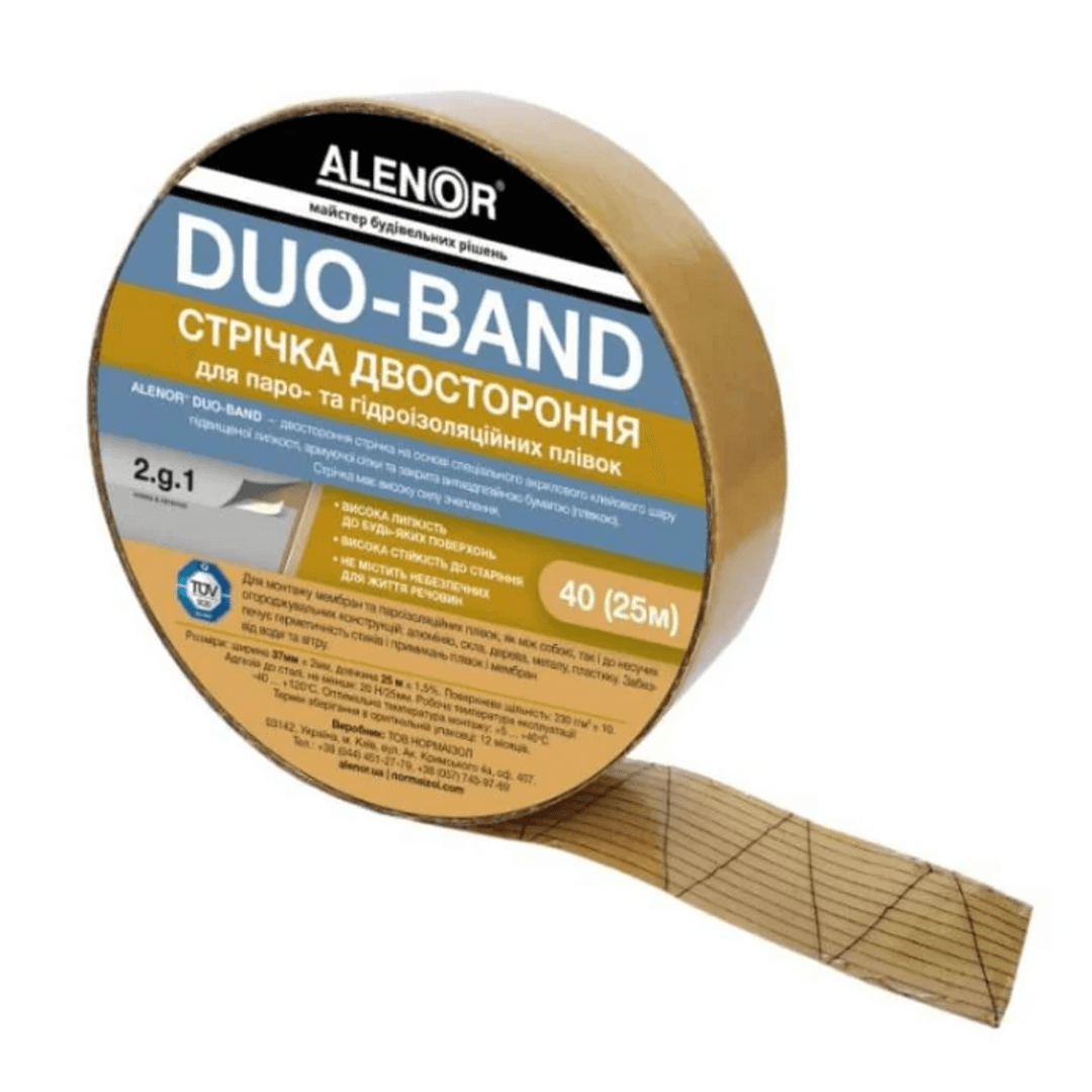 Стрічка двостороння Alenor DUO-BAND 40мм (25м) для паро/гідроізоляц.плів.