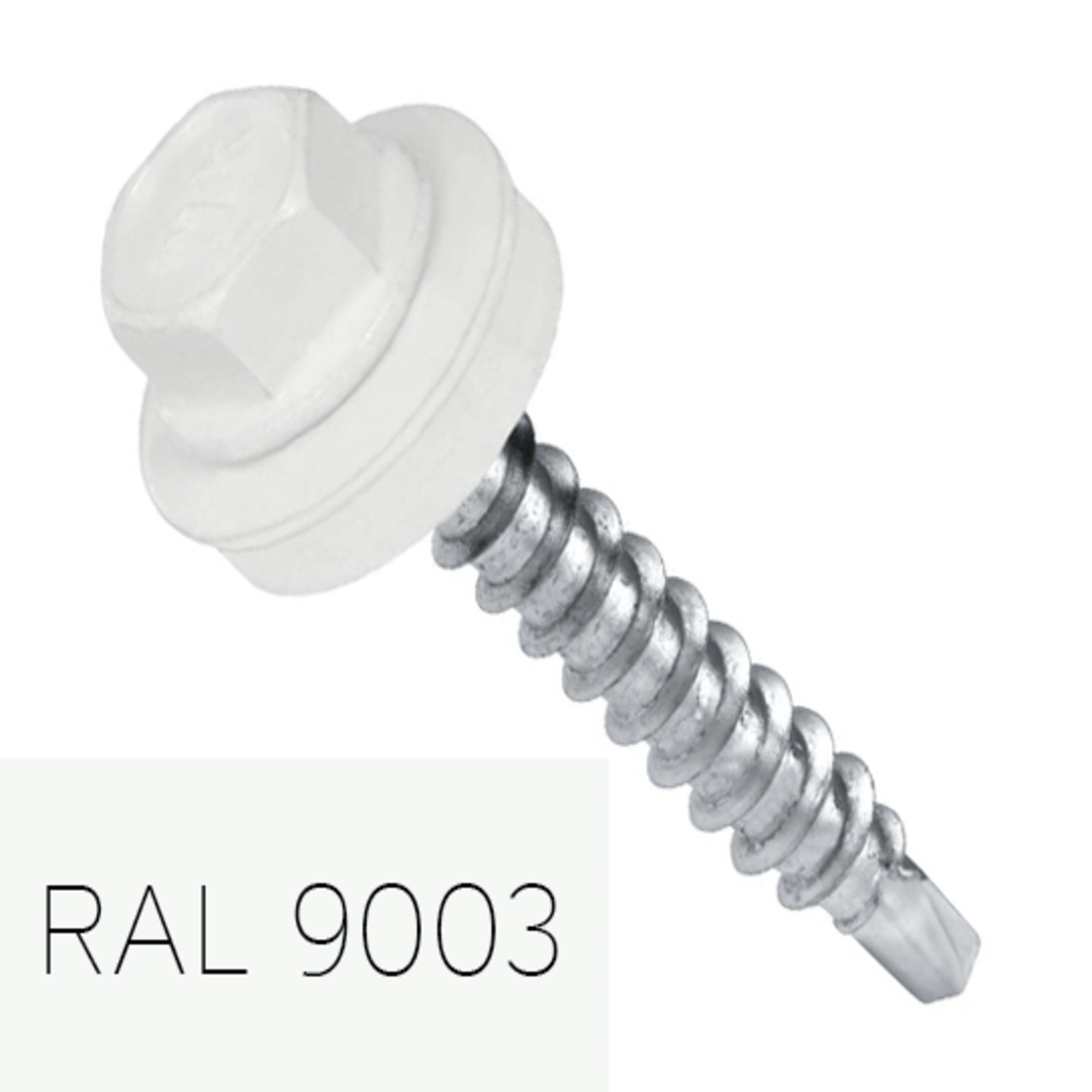 Саморіз шестигр. 4,8х35 резинова пресшайба WМ Ral 9003 (250шт) білий