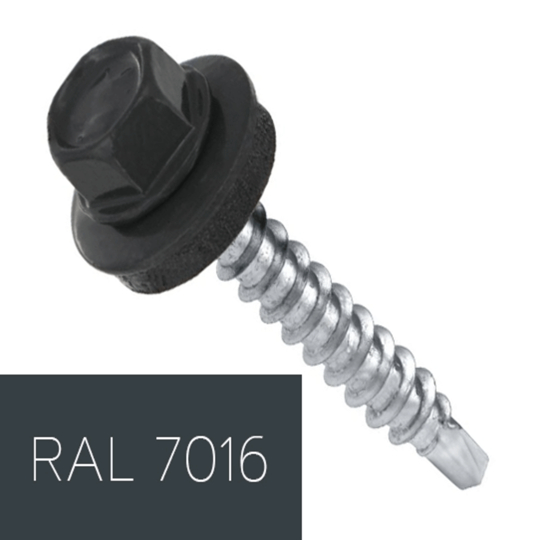 Саморіз шестигр. 4,8х35 резинова пресшайба WМ Ral 7016 (250шт)
